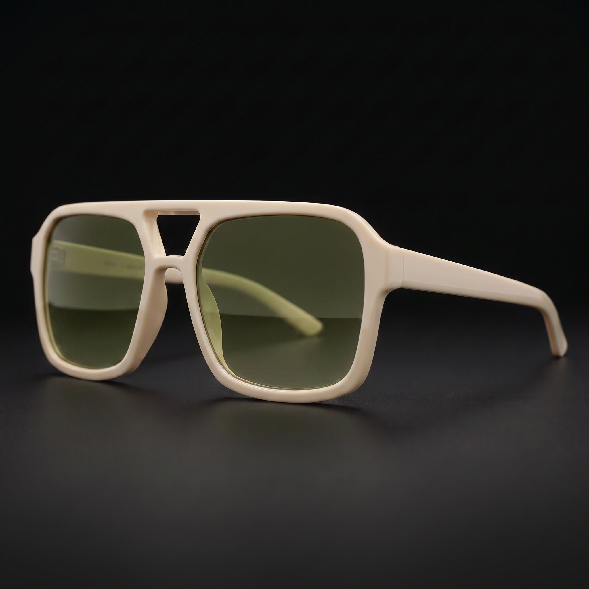 Vintage Square Sport Sunglasses – Cream/Olive colorway close-up