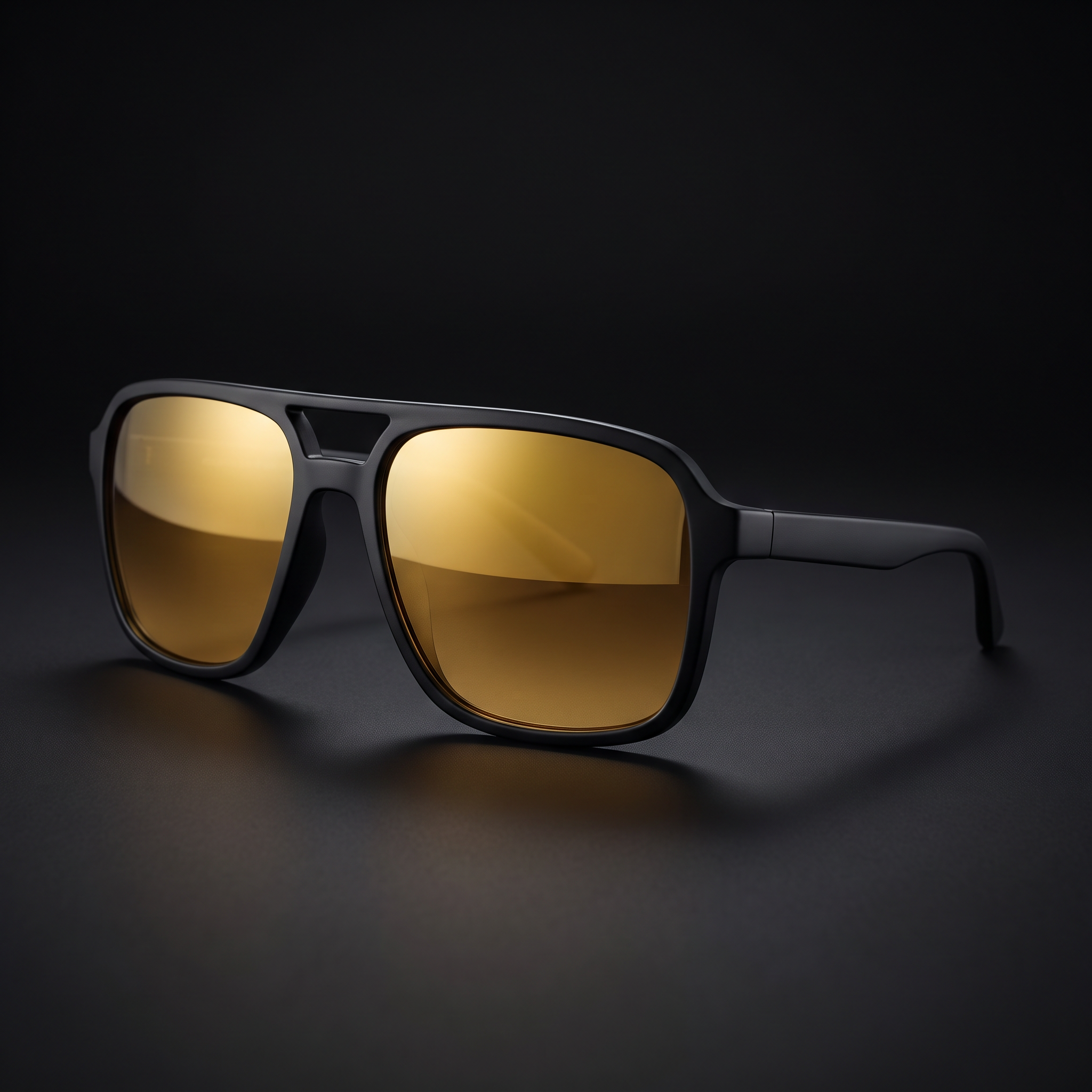 Vintage Square Sport Sunglasses – Black/Gold colorway close-up