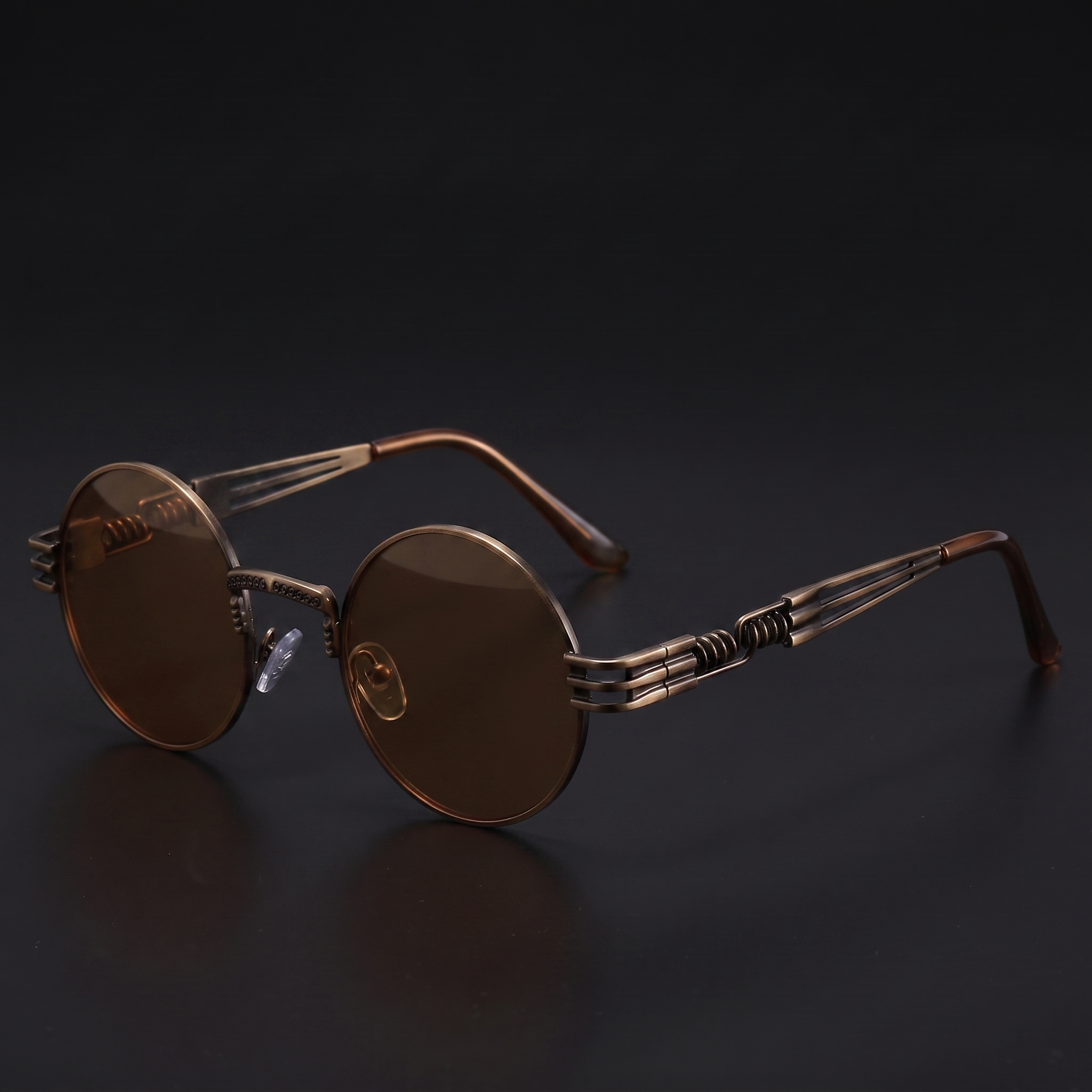Bronze round steampunk sunglasses with tea brown lenses