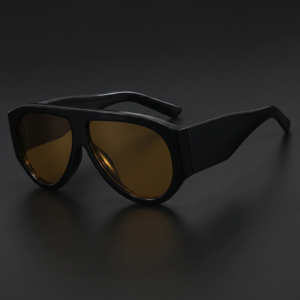 Oversized pilot sunglasses in black amber — Swervy hip-hop shades