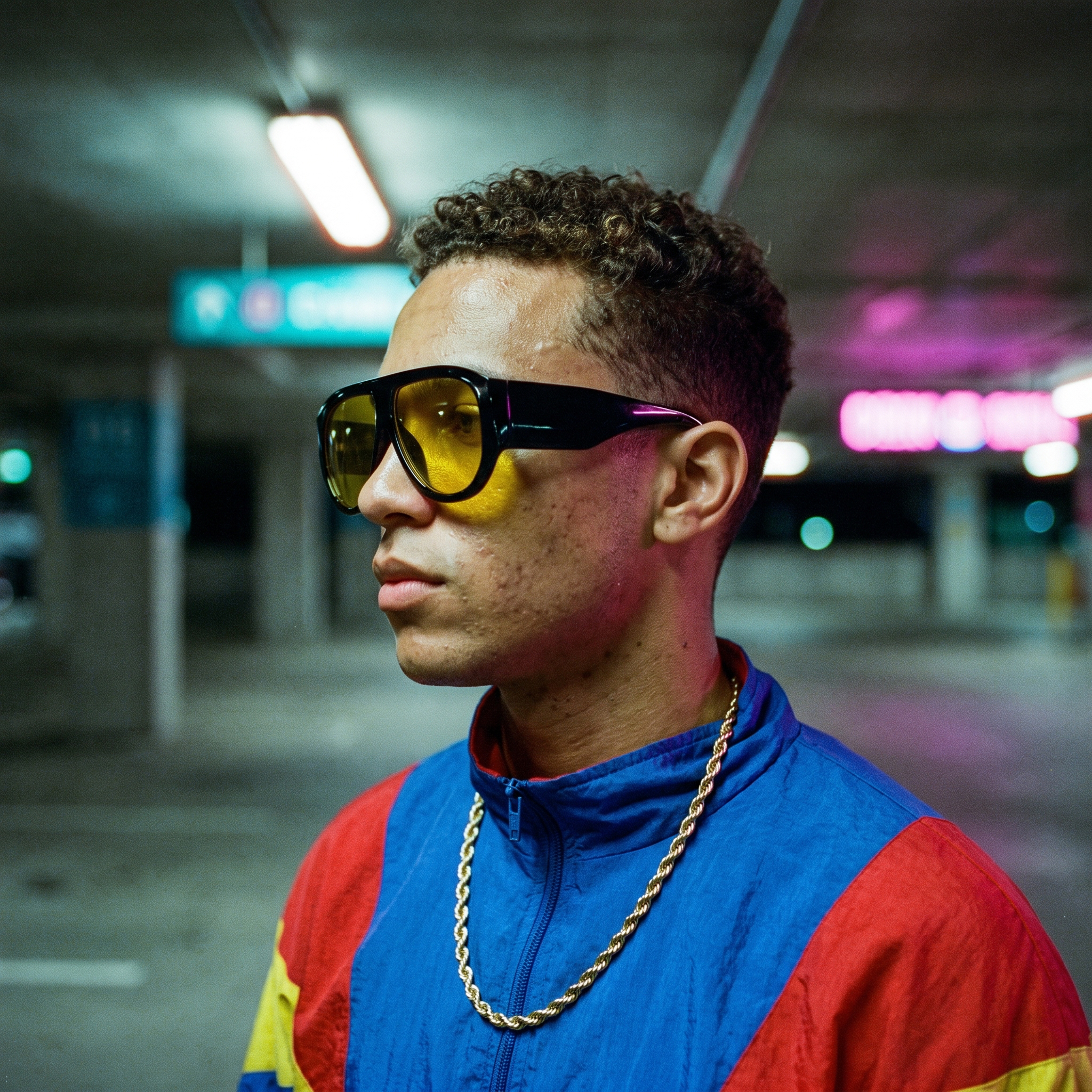 Man wearing oversized pilot sunglasses in black yellow — Swervy