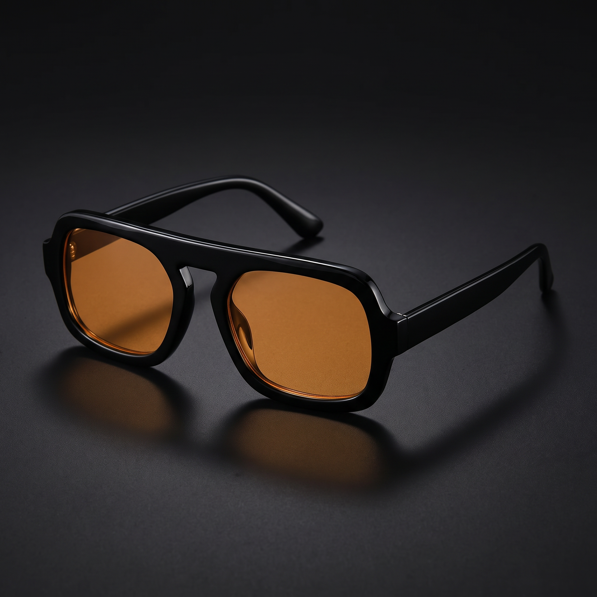 Retro square sunglasses in black amber — Swervy y2k shades