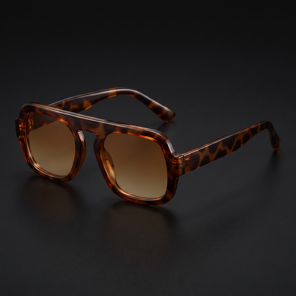 Retro square sunglasses in leopard tea — Swervy y2k shades