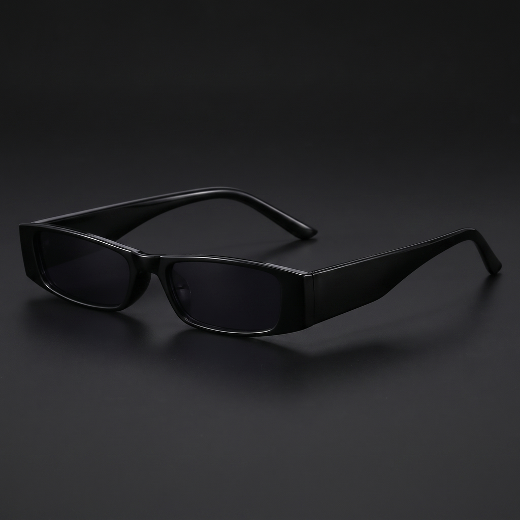 Slim rectangle Y2K sunglasses in bright black, Swervy cyber shades