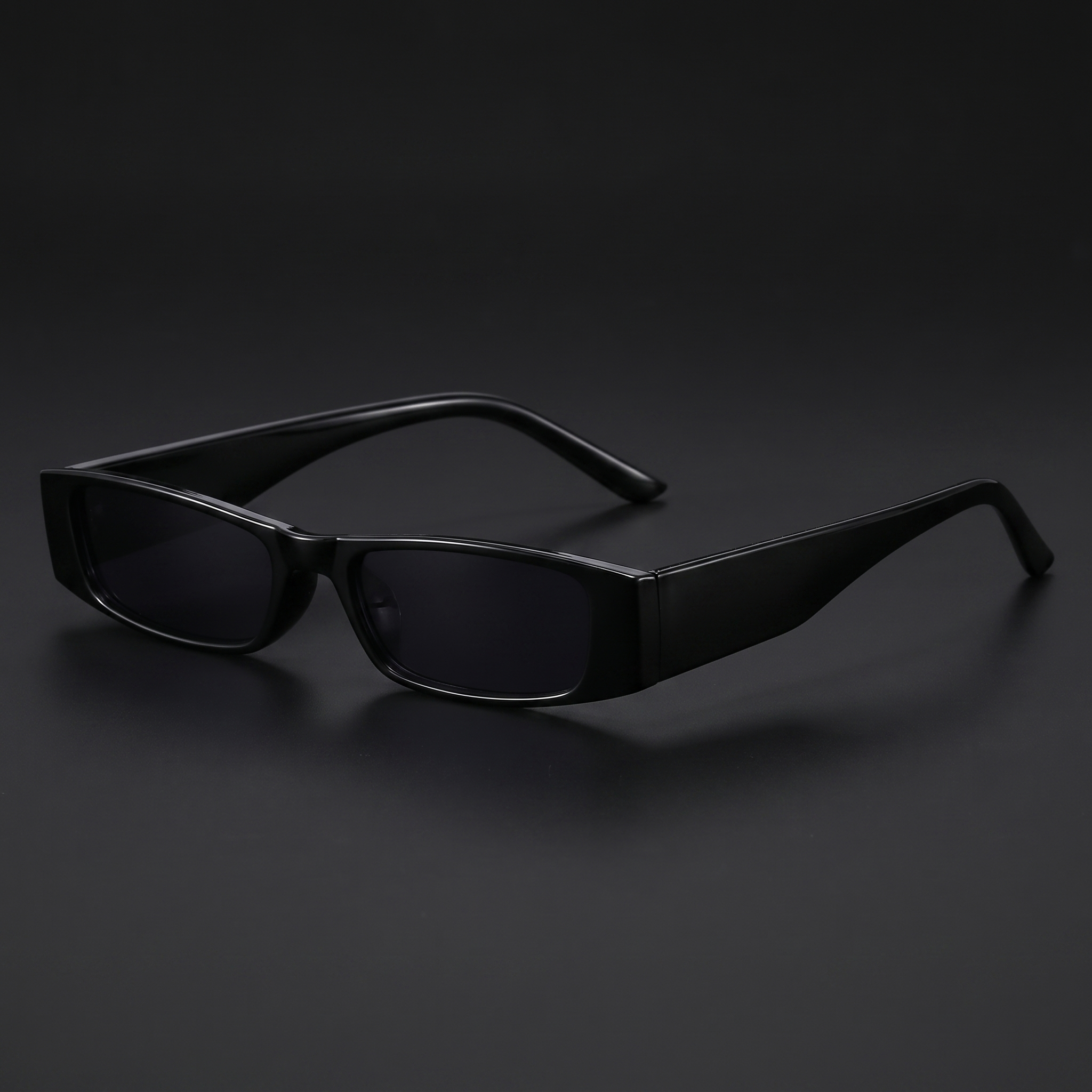 Slim rectangle Y2K sunglasses in bright black, Swervy cyber shades
