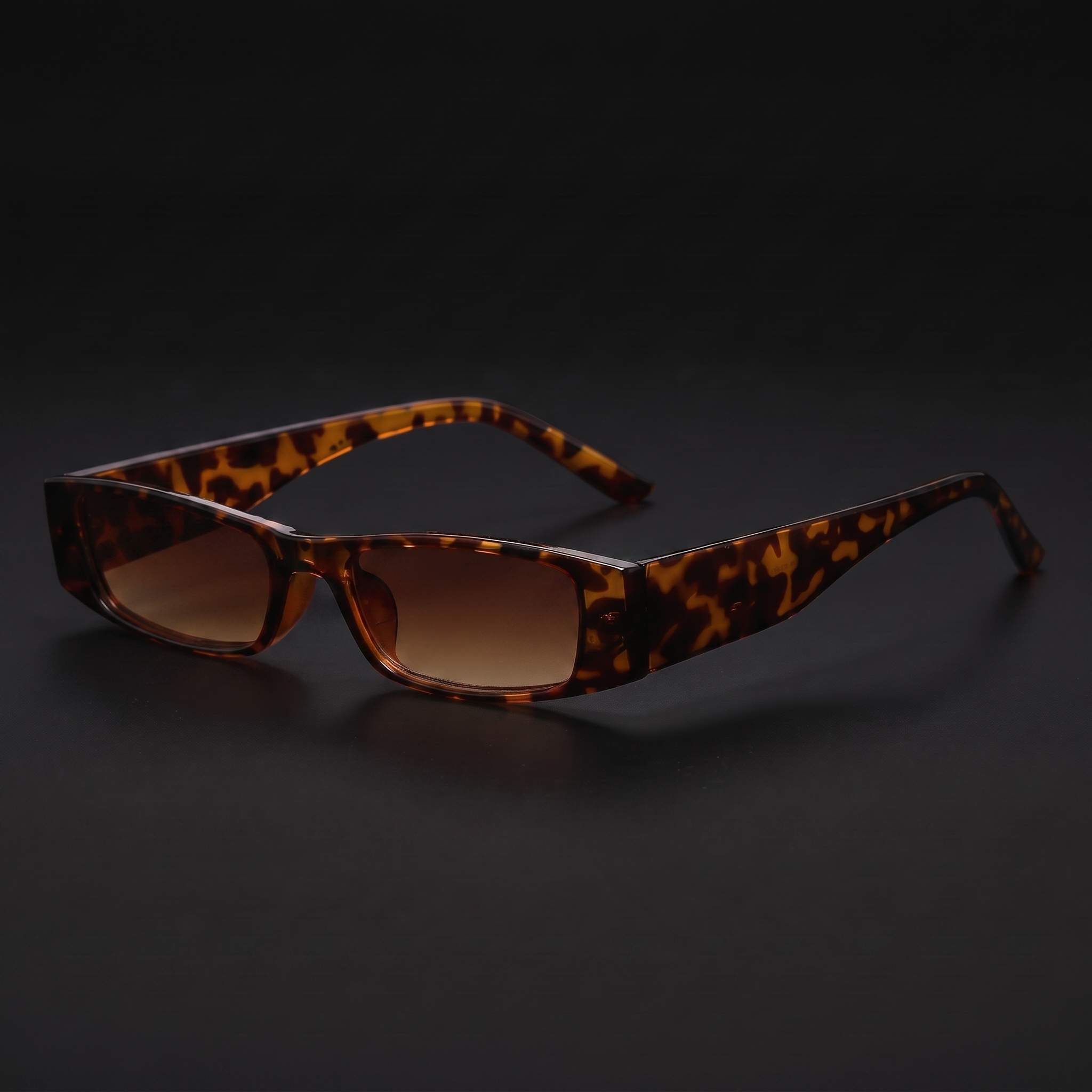 Slim rectangle Y2K sunglasses in bright leopard tortoise with brown lens, Swervy shades