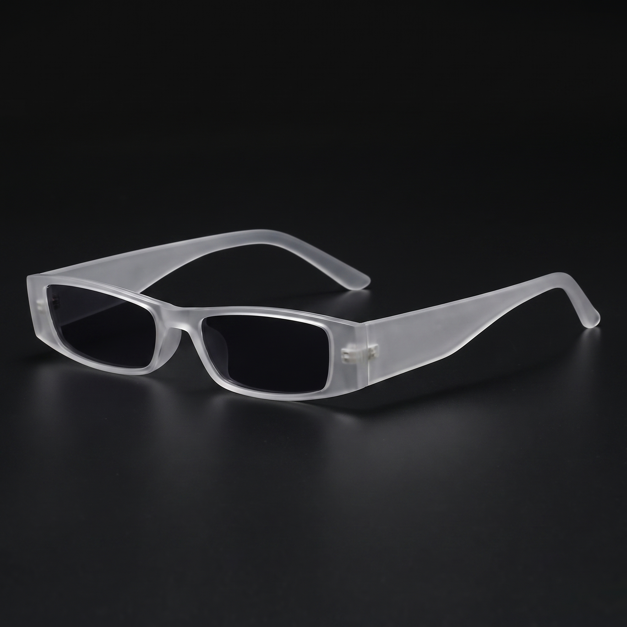 Slim rectangle Y2K sunglasses in translucent clear, Swervy shades