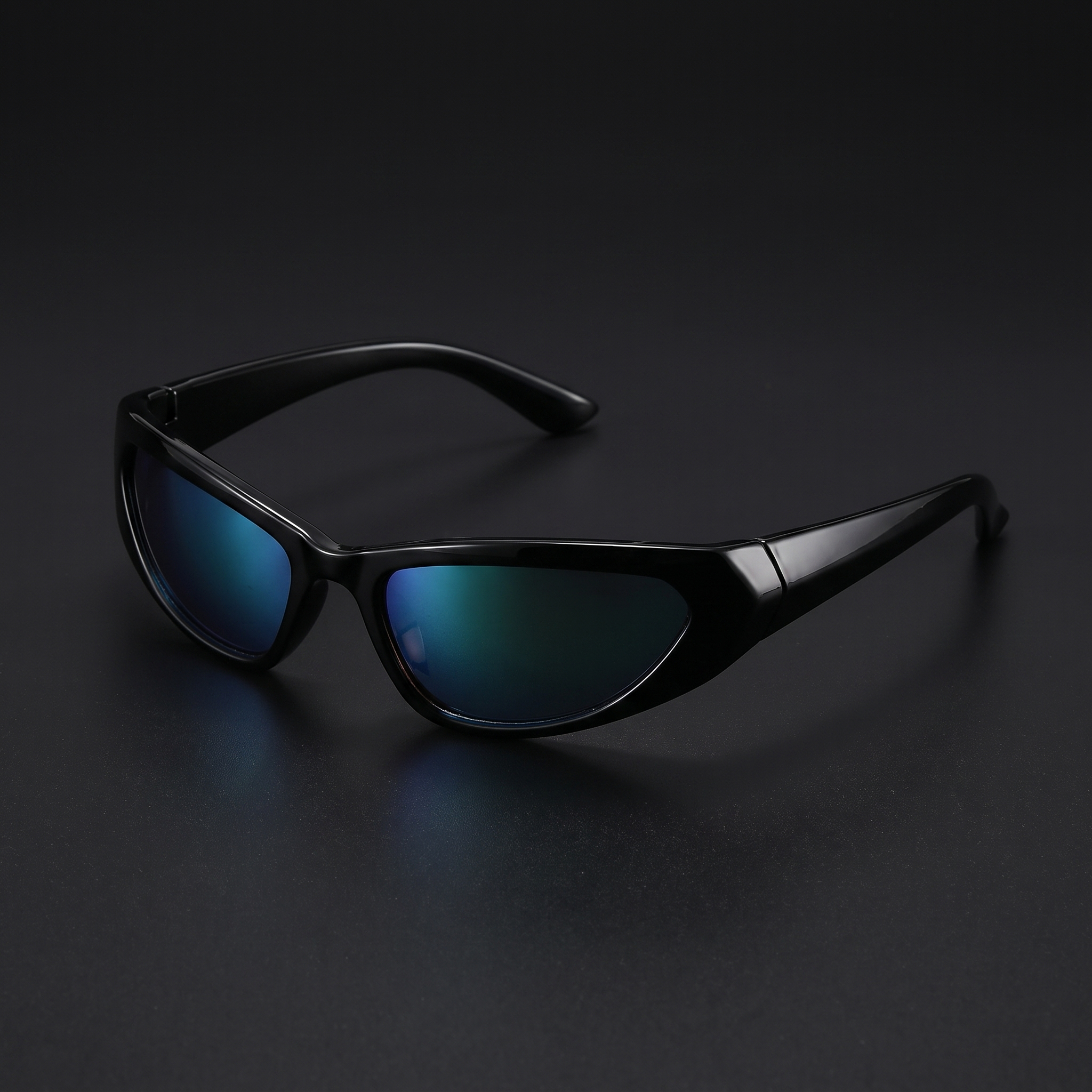 Wraparound goggle sunglasses in green mirror — Swervy cyber shades