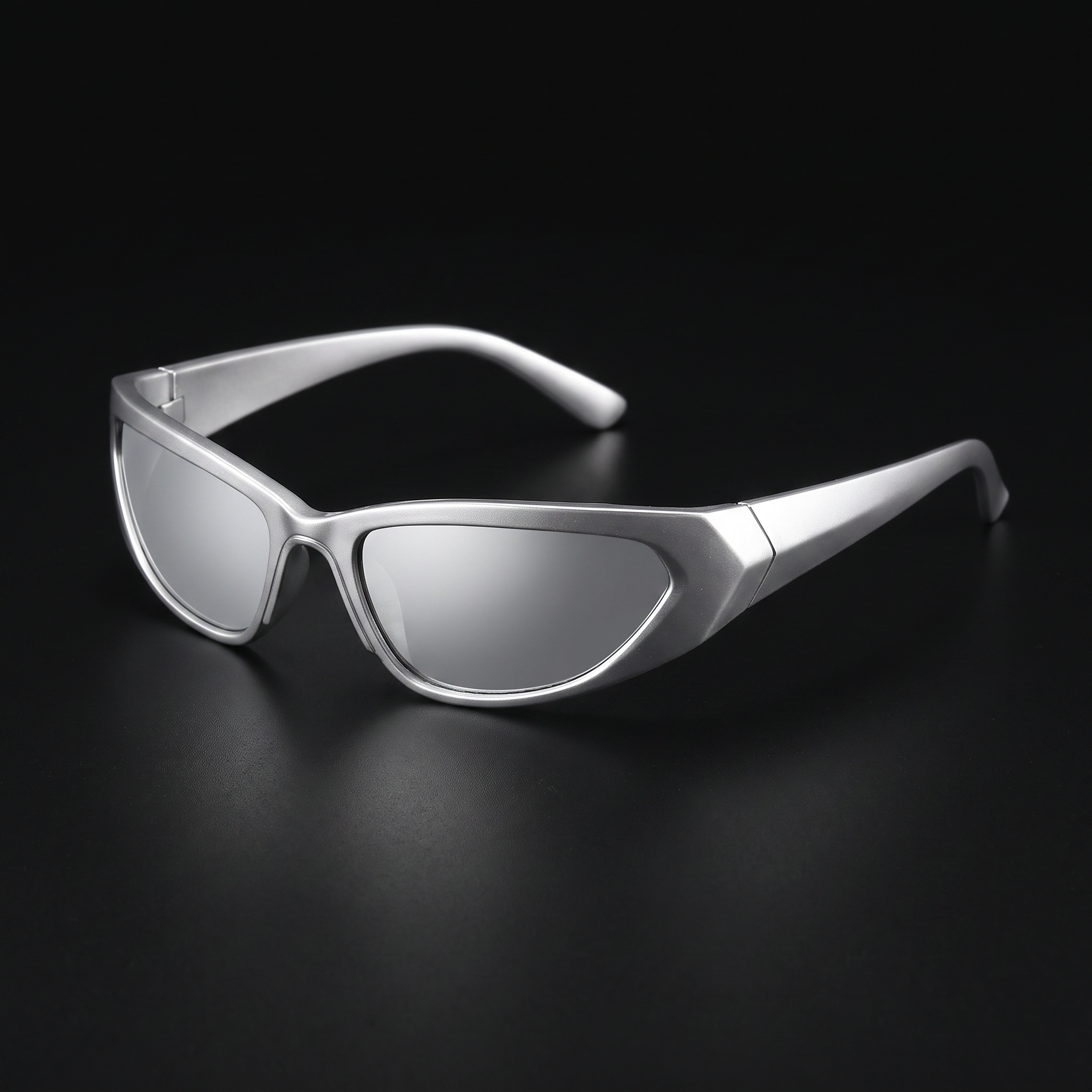Wraparound goggle sunglasses in silver mirror — Swervy cyber shades